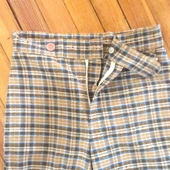 Vintage! Brown and tan plaid high waisted flared pants - Picture 3 of 4